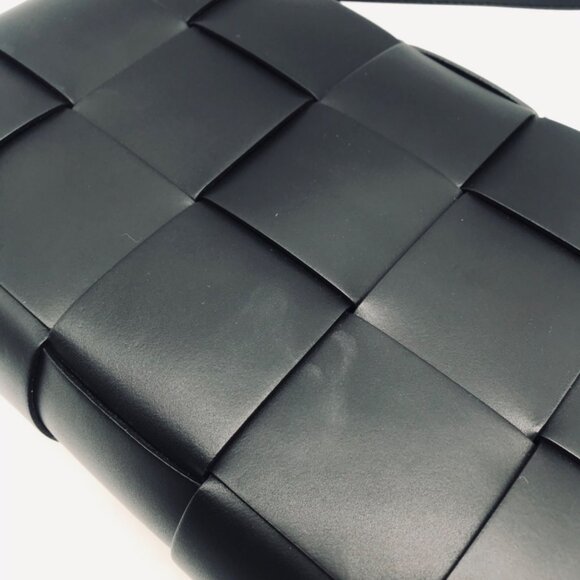 Valentina Fiore Woven Black Leather Messenger Crossbody Bag - Picture 9 of 13